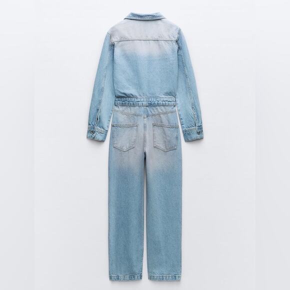 ZARA Z1975 PINK DYED DENIM JUMPSUIT - Picture 6 of 9